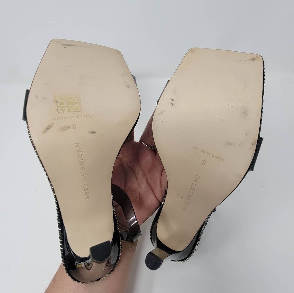 Good American Black Clear PVC Slingback Stiletto Sandals - Picture 10 of 11